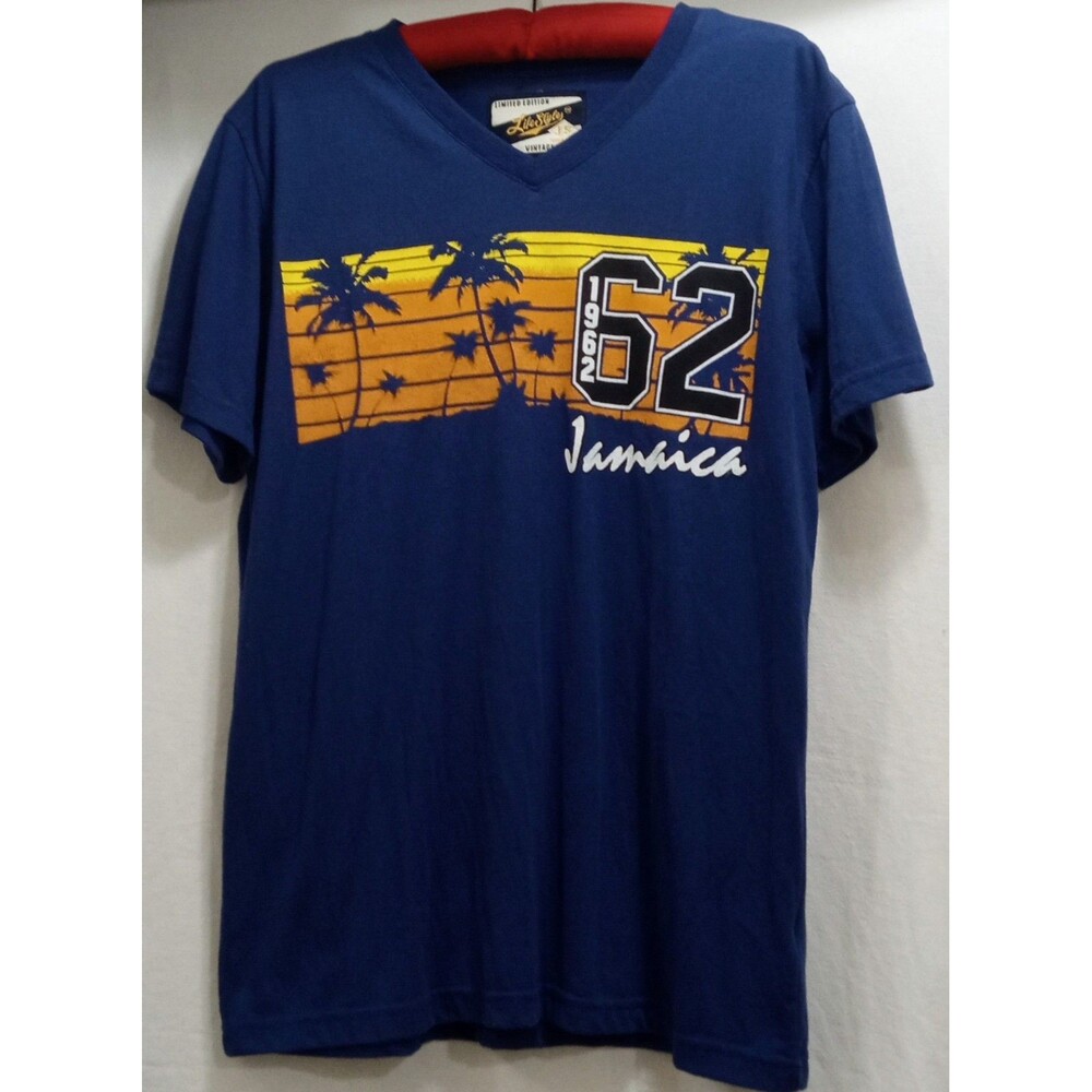 Limited Edition Lifestyle Vintage Goods Jamaica V-Neck T-Shirt Blue Men's Large